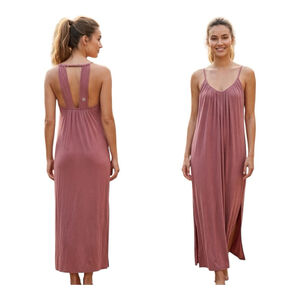 JJ Winks Mauve Maxi Dress Racerback Lounge Slip Dress Size L